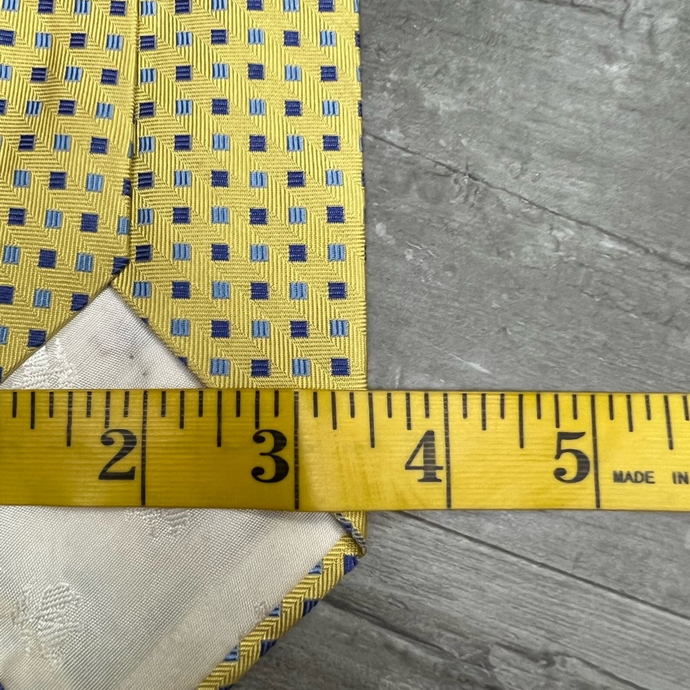Brooks Brothers Yellow w/ Blue & Navy Check Silk Tie - Picture 4 of 4